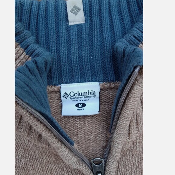 COLUMBIA Knit 1/4 Zip Sweater Pullover Jumper BROWN/ BLUE STRIPED Men Sz Medium - Picture 3 of 7